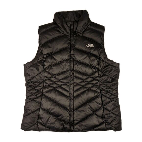 The North Face Womens L Aconcagua 550 Down Puffer Vest Black Jacket Logo Hike - Picture 1 of 14